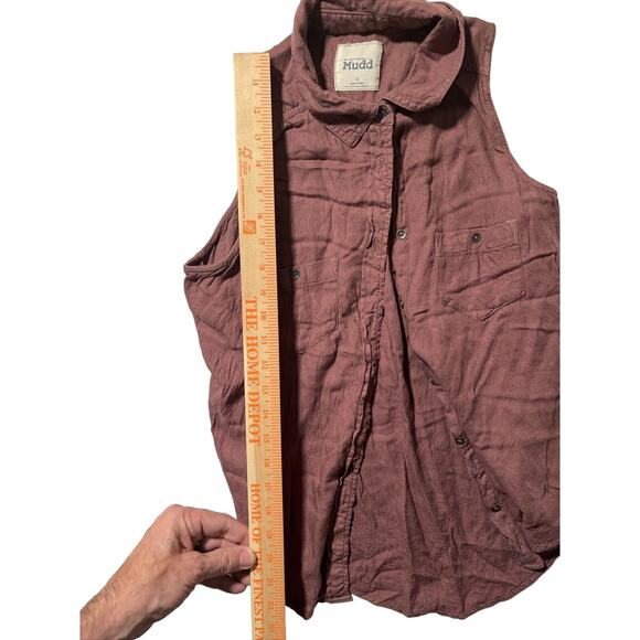 Mudd Embroidered Sleeveless Top Button Down Shirt Casual Mauve Size M - Picture 4 of 7